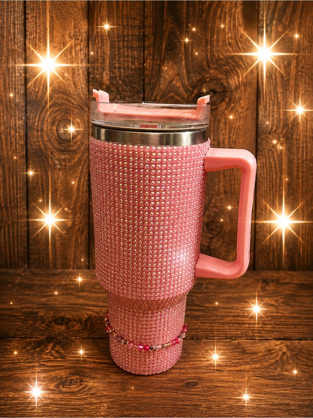 Sparkling Pink Rhinestone Travel Tumbler with Handle
